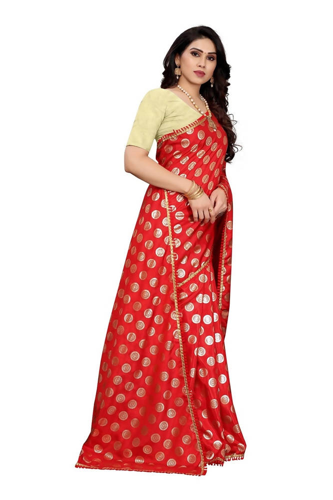 Vamika Red Rangoli Silk Foil Print Saree (Danish Red) | Grab2Buy