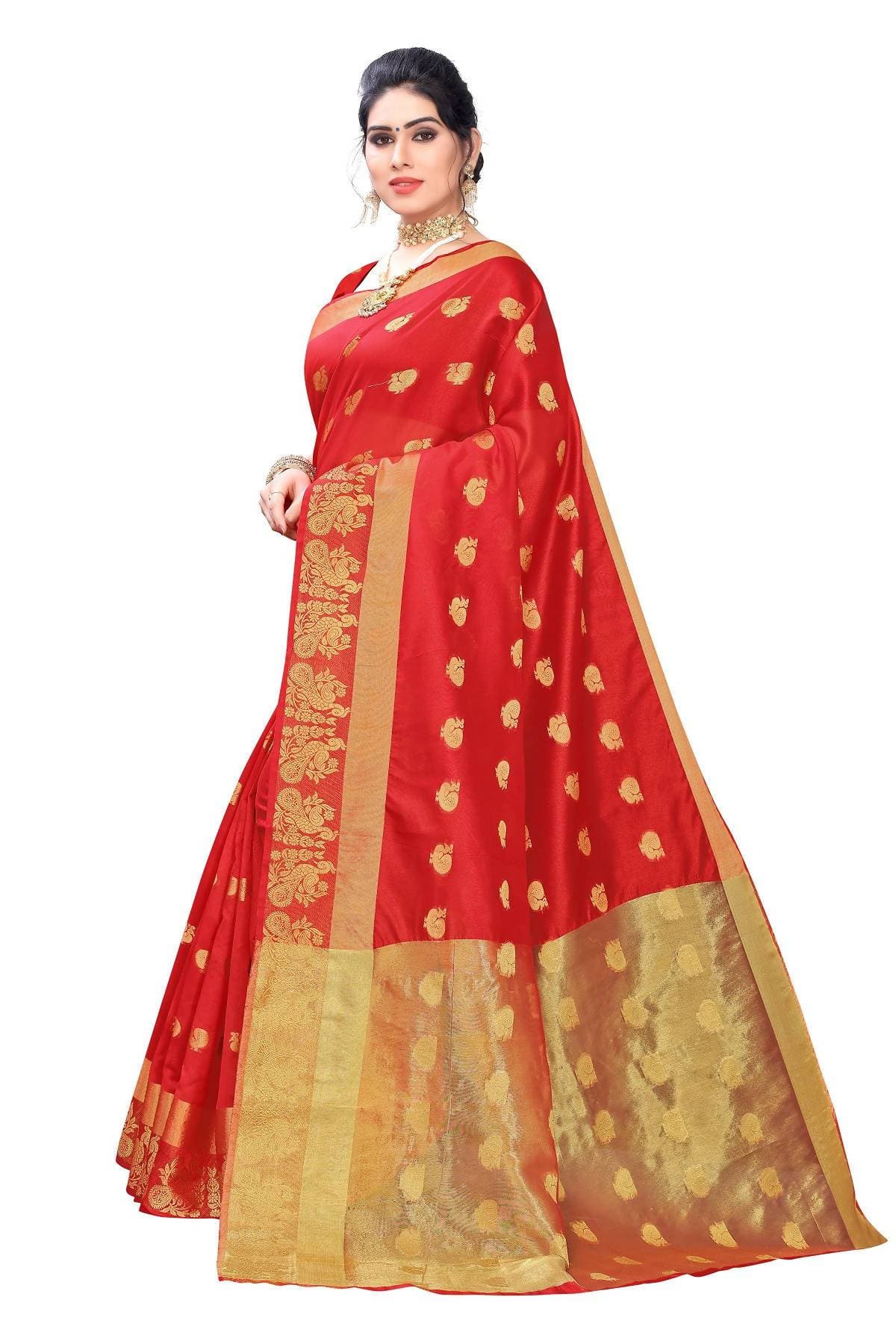 Vamika Banarasi Jacquard Weaving Red Saree | Grab2Buy