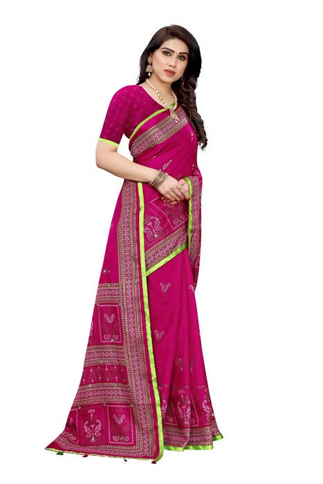 Vamika Embroidery Pink Jute Silk Saree (Jhulka Pink) | Grab2Buy