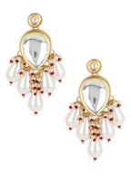 Gold-Toned White Kundan Contemporary Gold-Polished Drop Earrings - Ruby Raang | Grab2Buy