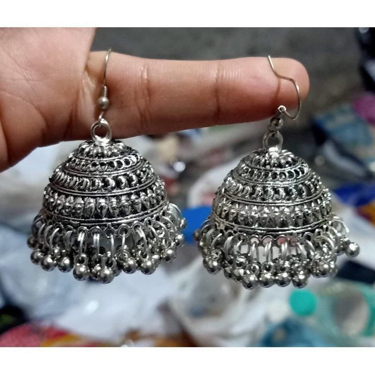 MS Fashion India Tassel Hook Silver Jhumka Earrings | Grab2Buy