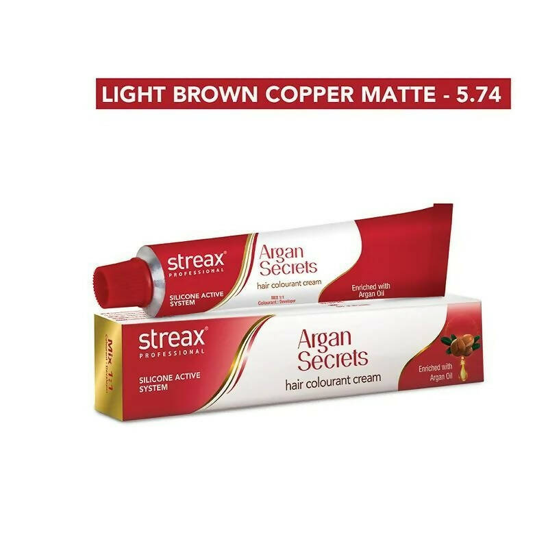 Streax Professional Argan Secrets Hair Colourant Cream - Light Brown Copper Matte 5.74 | Grab2Buy