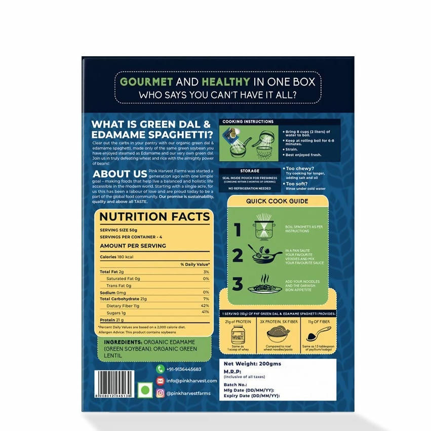 Pink Harvest Organic 100% Green Dal & Edamame Spaghetti Noodles | Grab2Buy