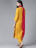 Yufta Women's Mustard Rayon Kurti With Pant Dupatta Set | Grab2Buy