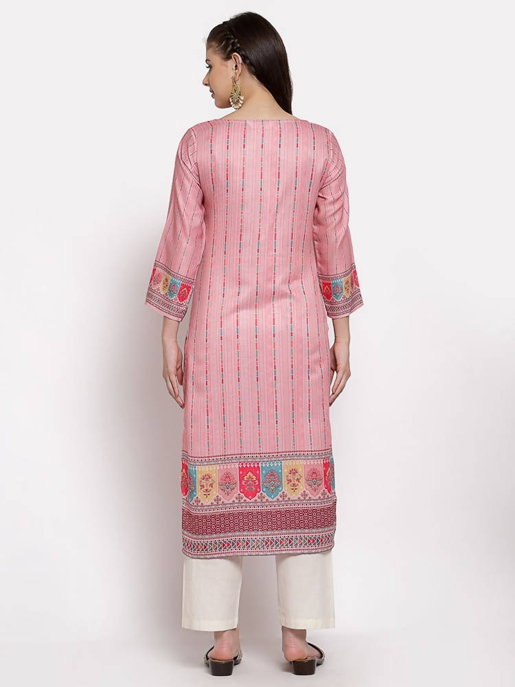 Myshka Women's Traditional Multi Cotton Printed 3/4 Sleeve Round Neck Casual Kurta | Grab2Buy