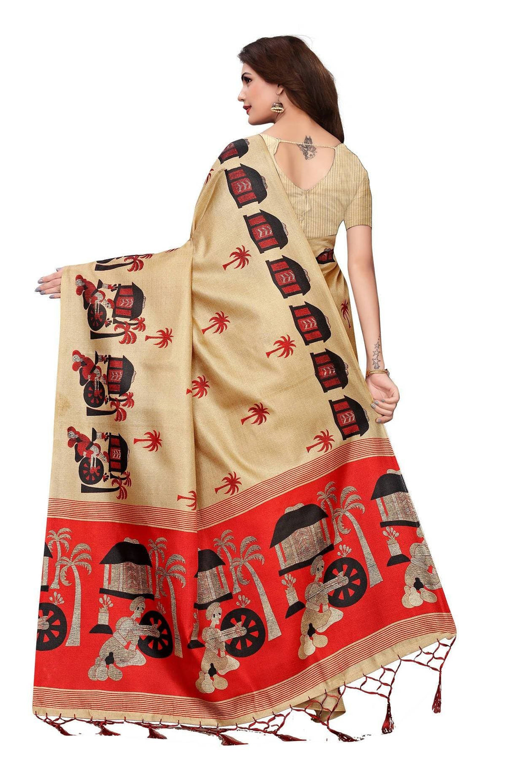 Vamika Kalamkari With Jhalar Khadi Silk Saree in Chiku Color | Grab2Buy