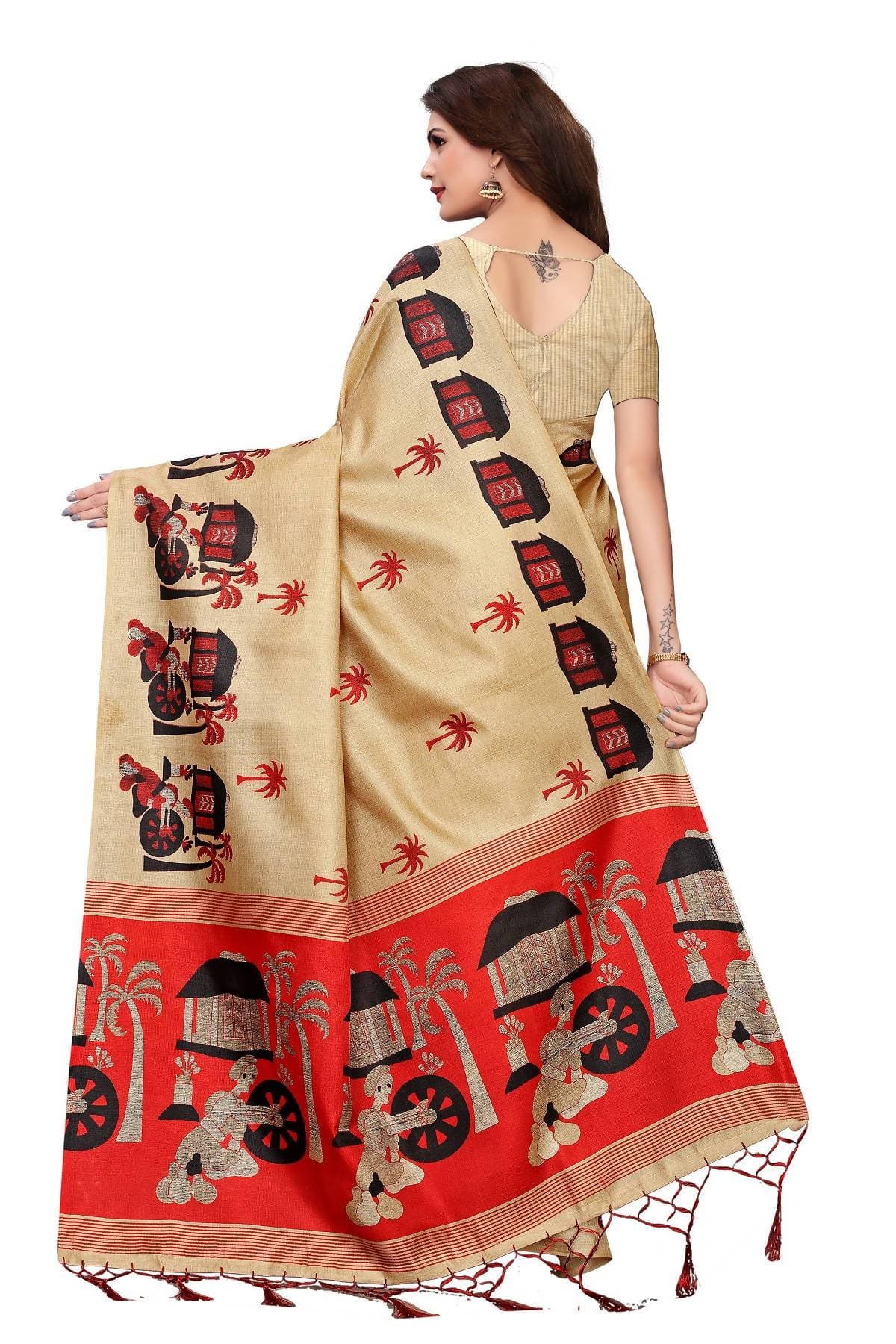 Vamika Kalamkari With Jhalar Khadi Silk Saree in Chiku Color | Grab2Buy