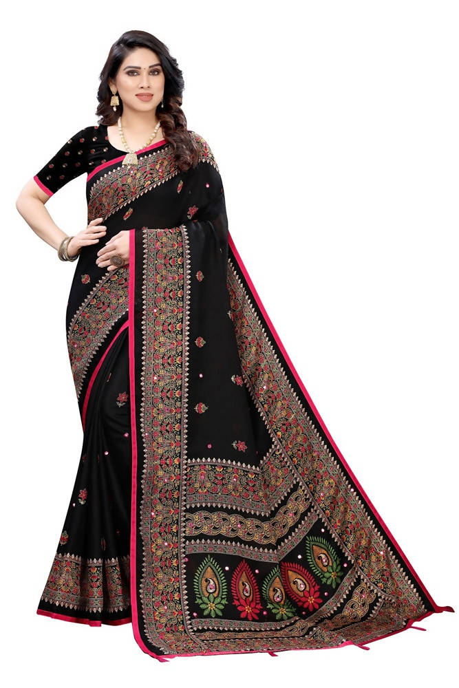 Vamika Black Jute Silk Mirror Work Saree | Grab2Buy
