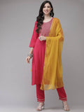 Yufta Women Pink Solid Kurta with Trouser & With Dupatta | Grab2Buy