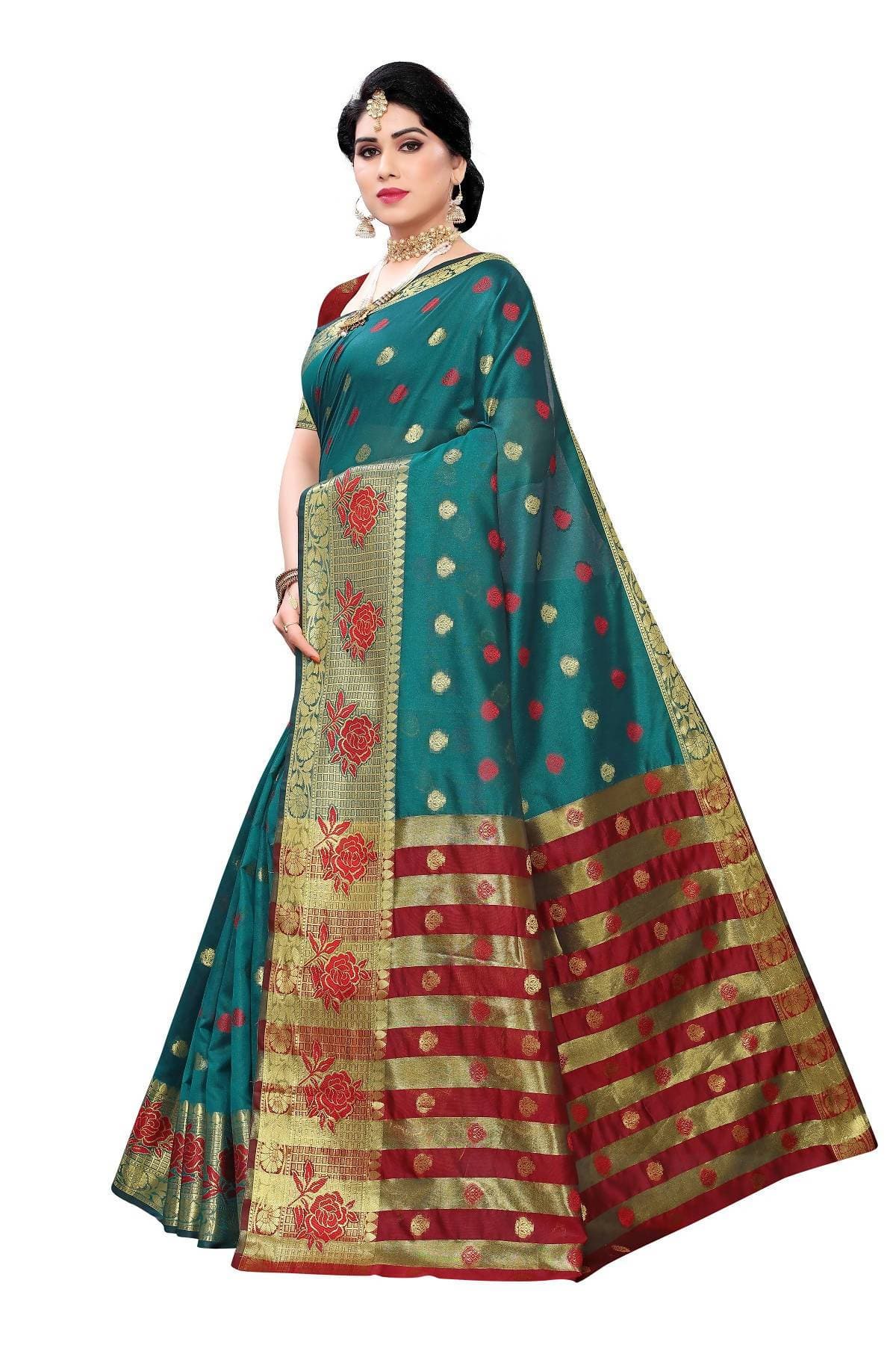 Vamika Banarasi Jaquard Rama Green Weaving Saree | Grab2Buy