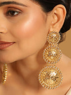 Nuyug 22K Gold Plated Stone Studded Contemporary Shaped Drop Earrings | Grab2Buy