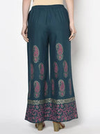 Aniyah Rayon Teal Blue Color Block Print Flared Slip-On Palazzo (AN-222K) | Grab2Buy