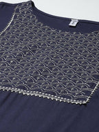 Yufta Women Navy Blue Yoke Design Regular Sequinned Kurta with Palazzo & With Dupatta | Grab2Buy