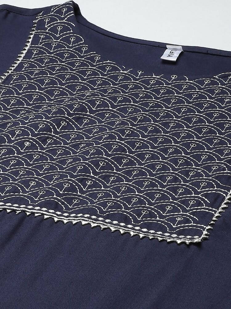 Yufta Women Navy Blue Yoke Design Regular Sequinned Kurta with Palazzo & With Dupatta | Grab2Buy