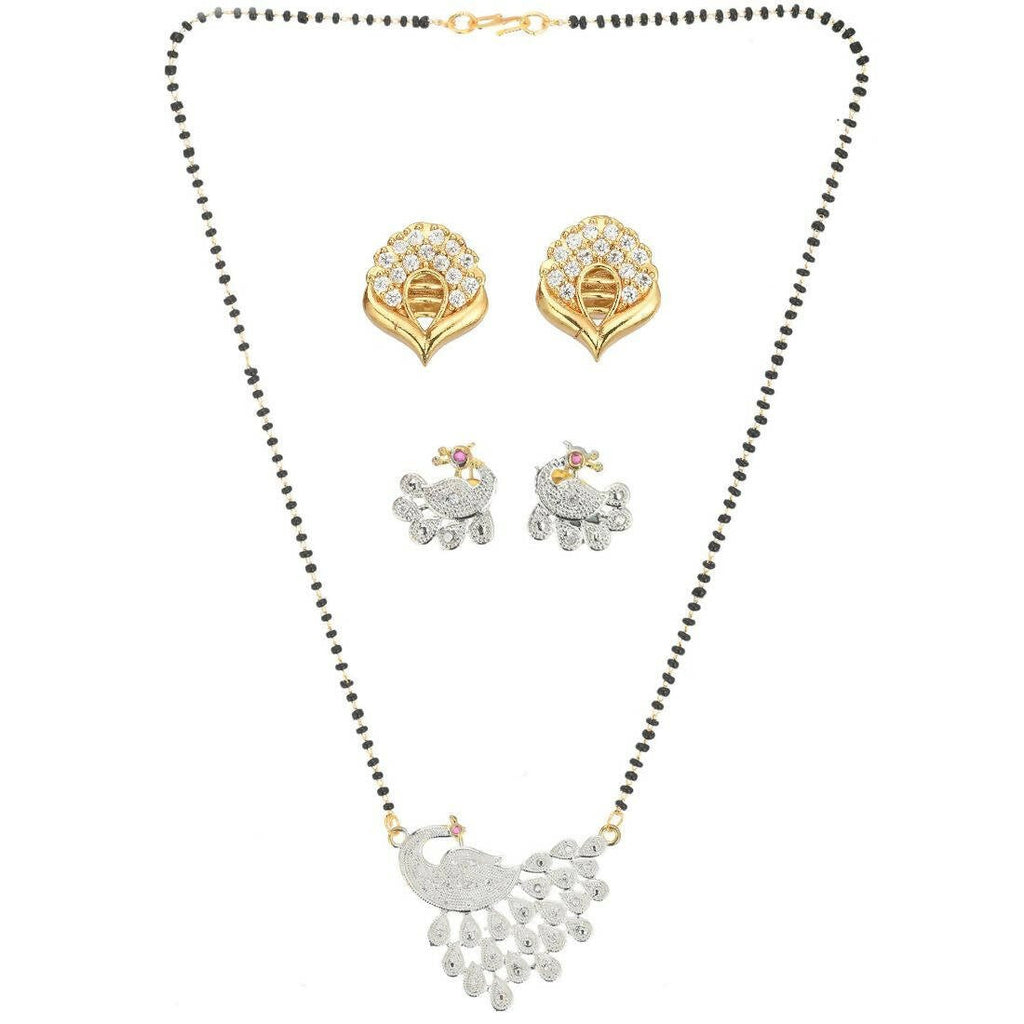 AanyaCentric Gold-Polished Mangalsutra with Pendant, 2 Pair Earrings | Grab2Buy