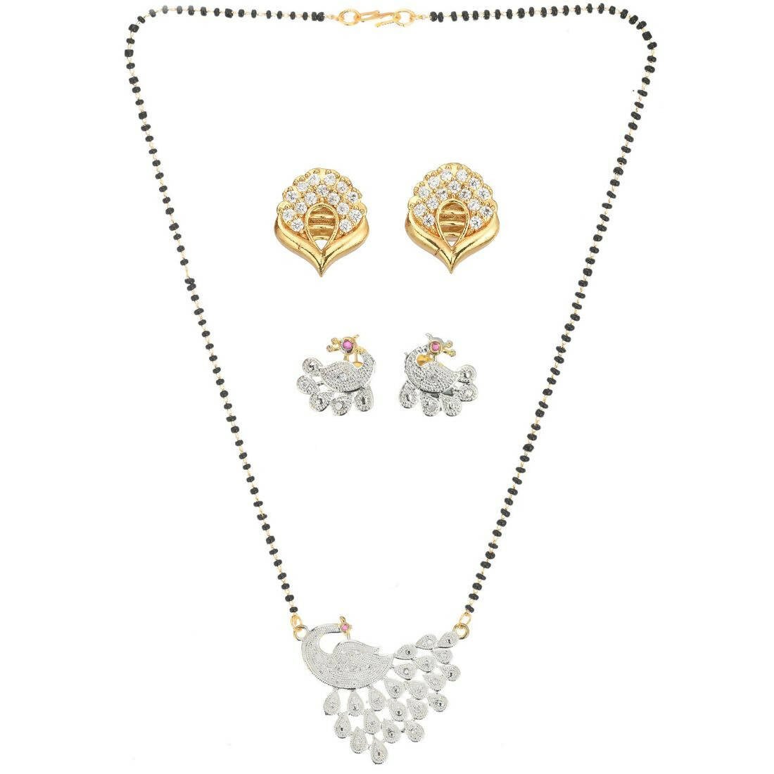 AanyaCentric Gold-Polished Mangalsutra with Pendant, 2 Pair Earrings | Grab2Buy