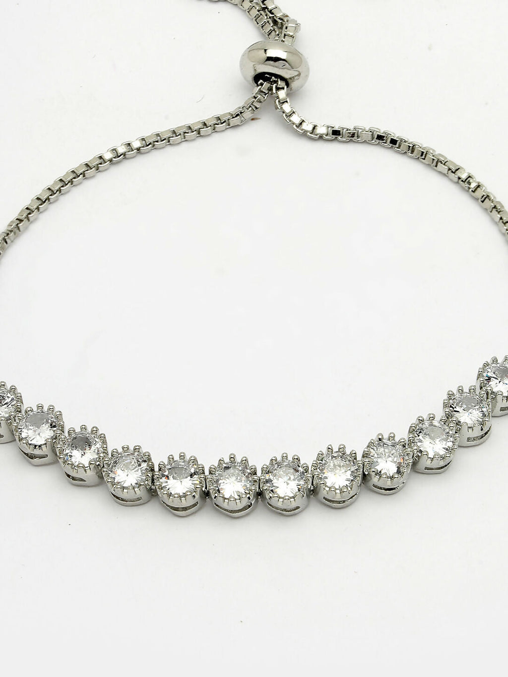NVR Women Silver-Plated Handcrafted American Diamond Link Bracelet | Grab2Buy