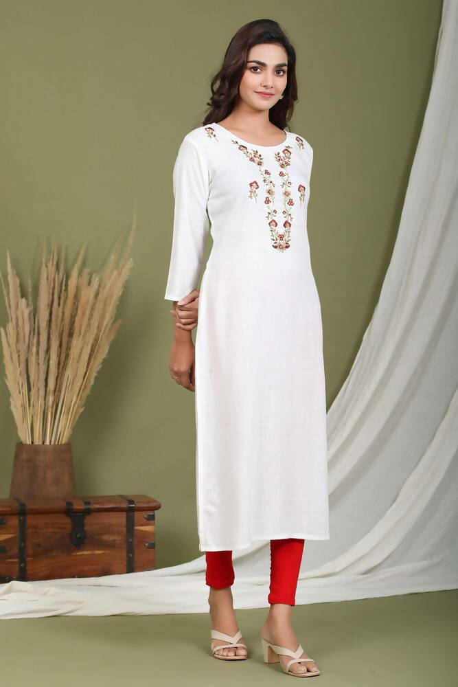 Yufta White Yoke Design Straight Kurta | Grab2Buy