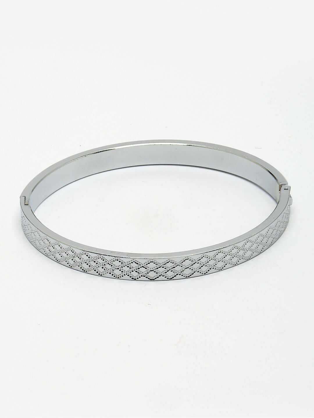 NVR Men's Silver-Plated Stainless Steel Kada Bracelet