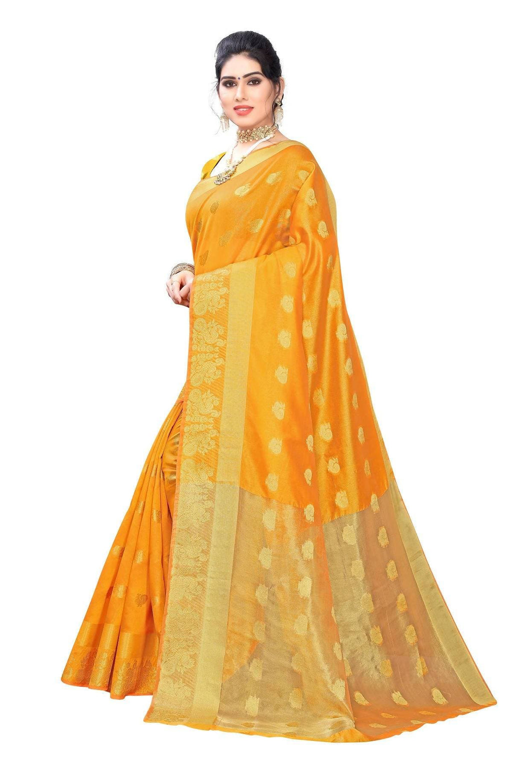Vamika Banarasi Jacquard Weaving Yellow Saree | Grab2Buy