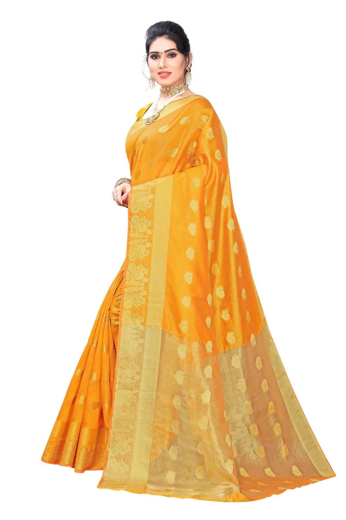 Vamika Banarasi Jacquard Weaving Yellow Saree | Grab2Buy