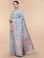 Blue Silk Blend Woven Design Saree With Unstitched Blouse Piece - Aloki | Grab2Buy