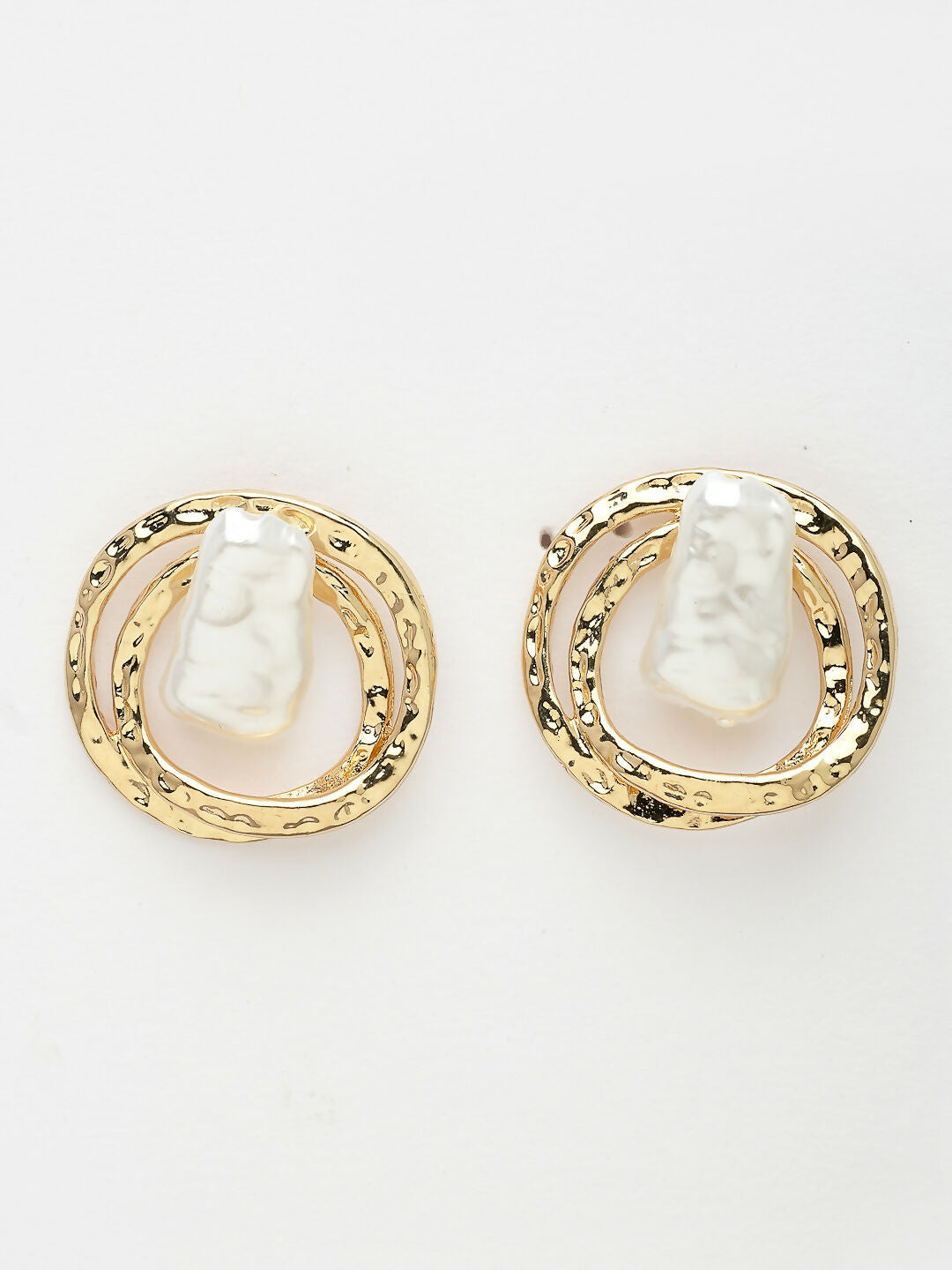 NVR Women's White & Gold-Polished Circular Shape Studs Earring | Grab2Buy