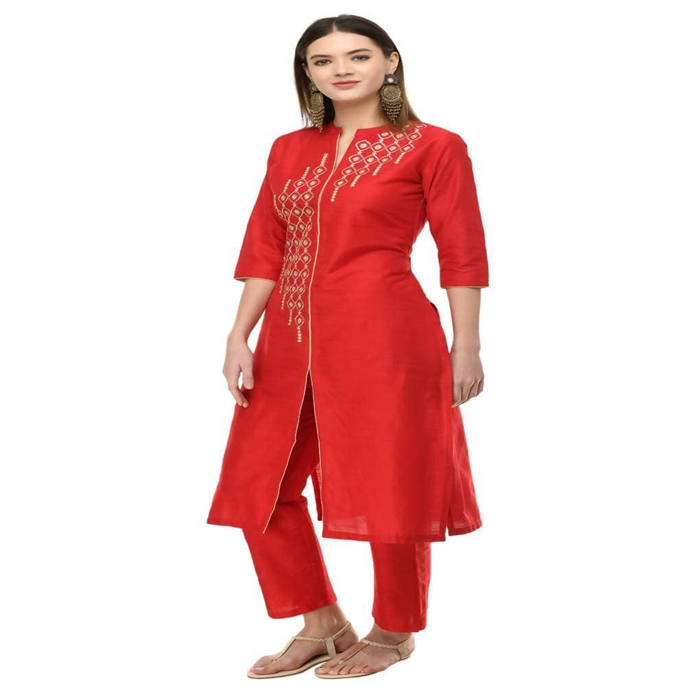 Lagi Women's Red Poly silk Straight Embroidred Kurta Pant (RO115B) | Grab2Buy