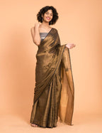 Suta Black Gold Woven Design Zari Pure Linen Saree | Grab2Buy
