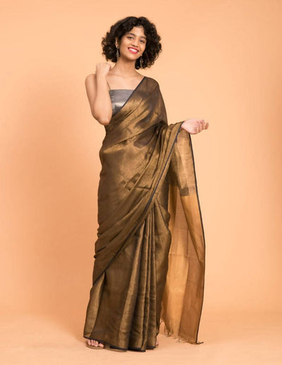 Suta Black Gold Woven Design Zari Pure Linen Saree