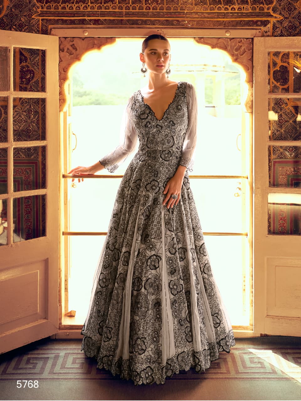Aarshi Fashions Grey Geogette Wedding Gowns | Grab2Buy