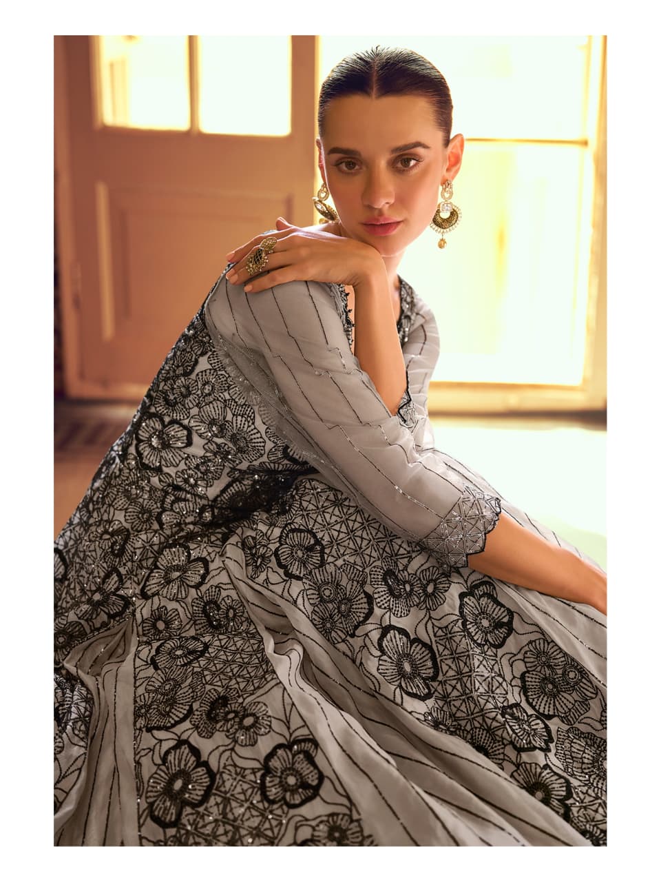 Aarshi Fashions Grey Geogette Wedding Gowns | Grab2Buy