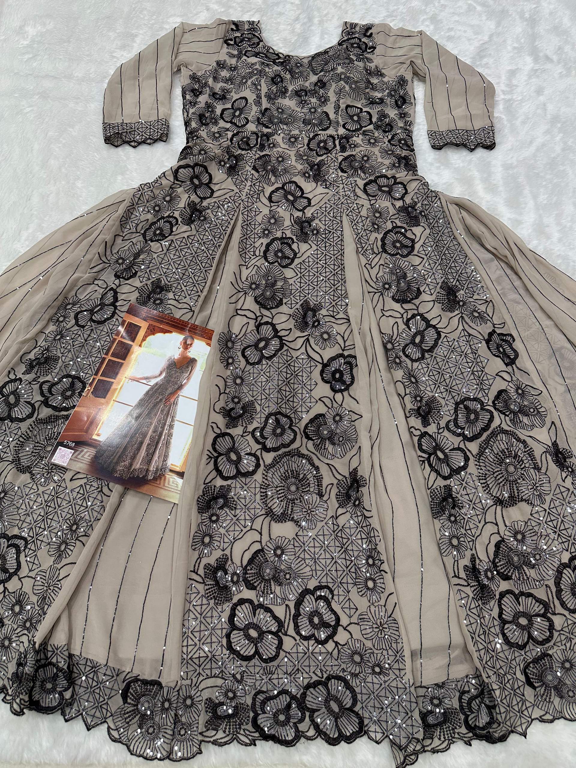 Aarshi Fashions Grey Geogette Wedding Gowns | Grab2Buy