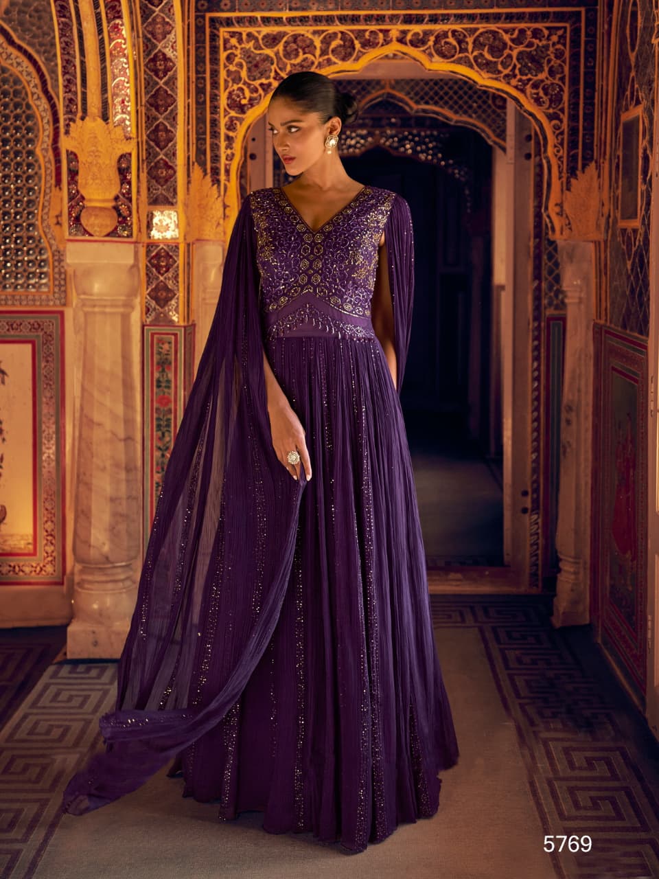 Aarshi Fashions Purple Geogette Wedding Gowns | Grab2Buy