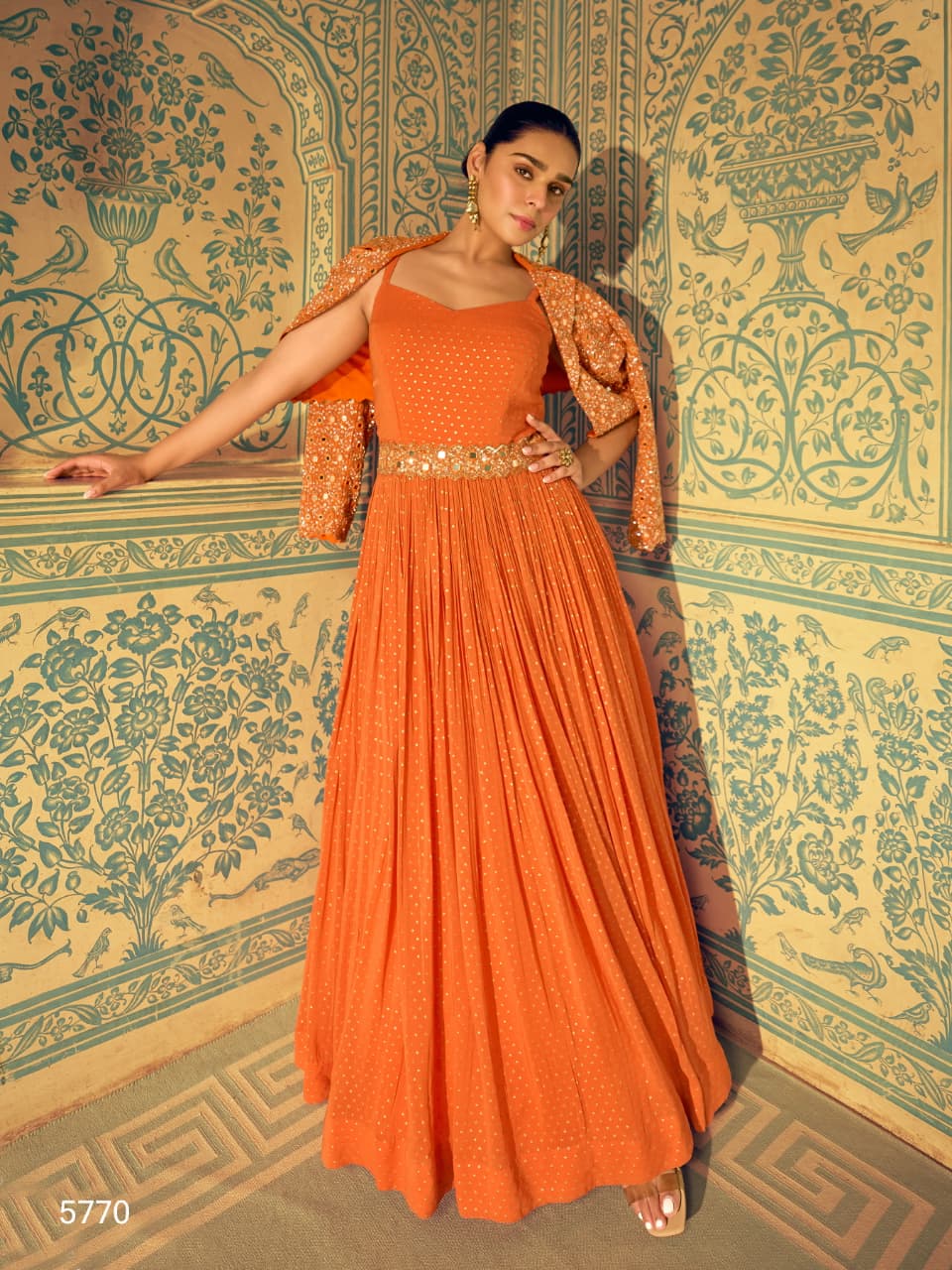 Aarshi Fashions Orange Silk Wedding Gowns | Grab2Buy