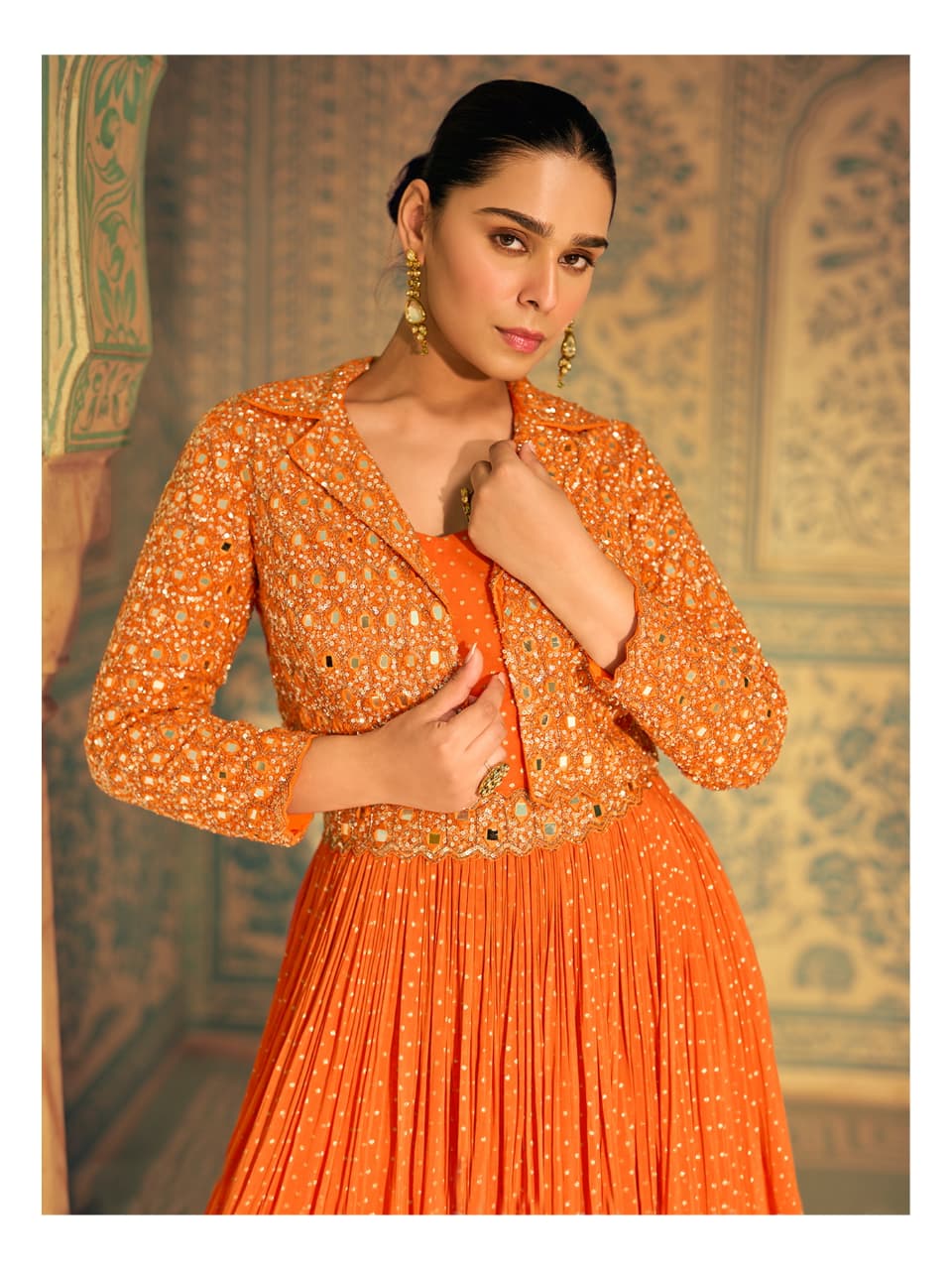 Aarshi Fashions Orange Silk Wedding Gowns | Grab2Buy