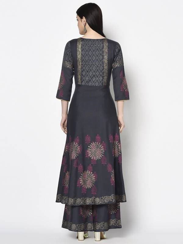 Aniyah Rayon Dark Grey Color Block Print Anarkali Kurta (AN-200K) | Grab2Buy