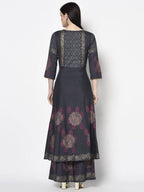 Aniyah Rayon Dark Grey Color Block Print Anarkali Kurta (AN-200K) | Grab2Buy