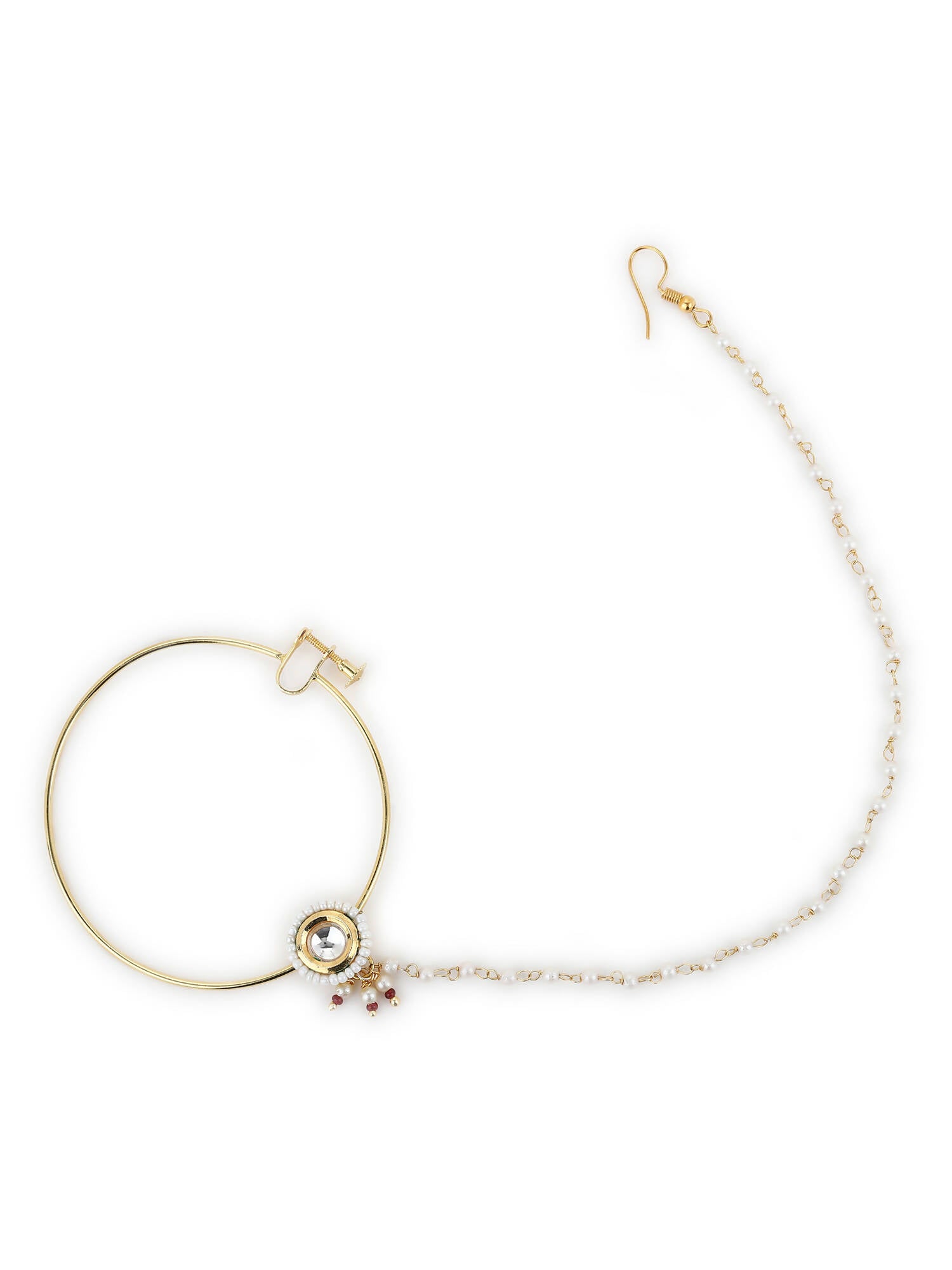 Gold-Polished white kundan nosepin - Ruby Raang | Grab2Buy