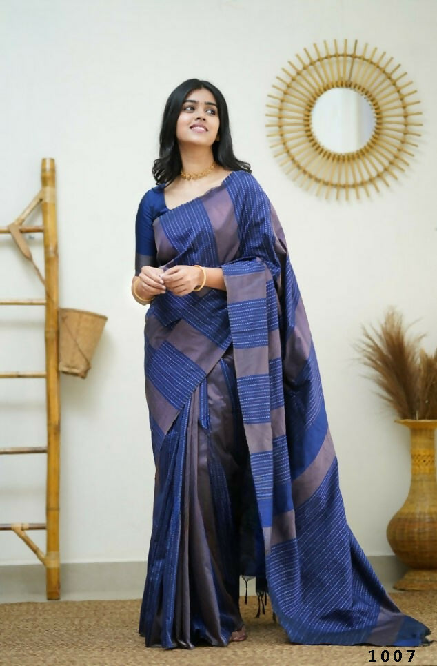 Partywear Designer Blue Banarasi Silk Fancy Saree - Starwalk | Grab2Buy