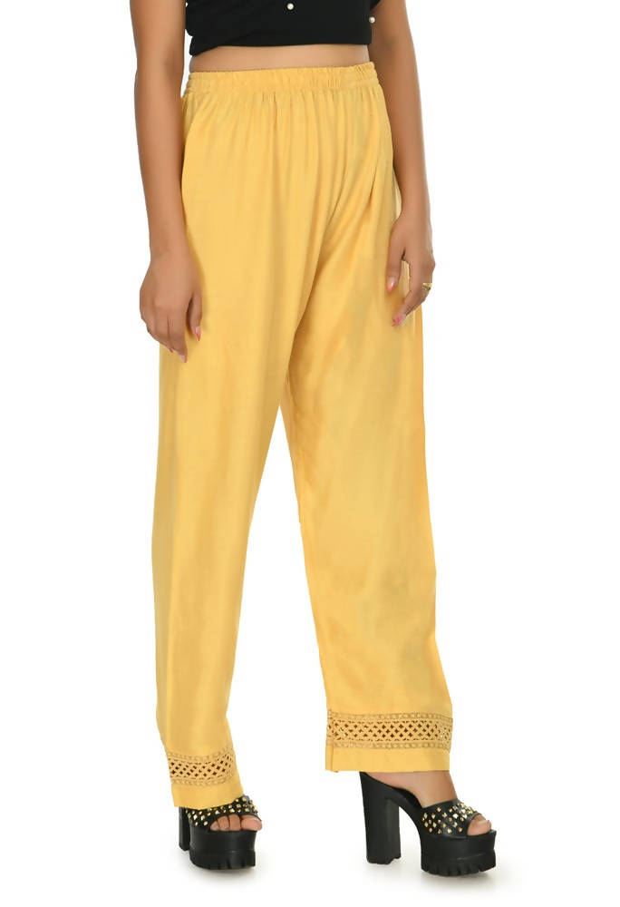 Mominos Fashion Moeza Reyon Cotton Golden Color Straight Work Palazzo | Grab2Buy