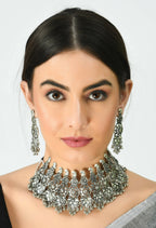 Mominos Fashion Johar Kamal Oxidised Silver-Plated Brass Finish Temple Jewellery with Earrings For Women | Grab2Buy