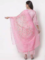 Myshka Women's Cotton 3/4 Sleeve Round Neck Casual Pink Kurta Pant Dupatta Set | Grab2Buy
