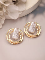 NVR Women's White & Gold-Polished Circular Shape Studs Earring | Grab2Buy