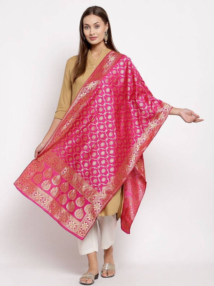 Myshka Women's Pink Silk Print Casual Dupatta | Grab2Buy