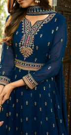 Blue Heavy Faux Georgette Anarkali Embroidered Kurta Set - Dhvani | Grab2Buy
