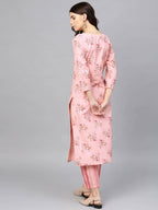 Yufta Pink and golden printed kurta with palazzo | Grab2Buy