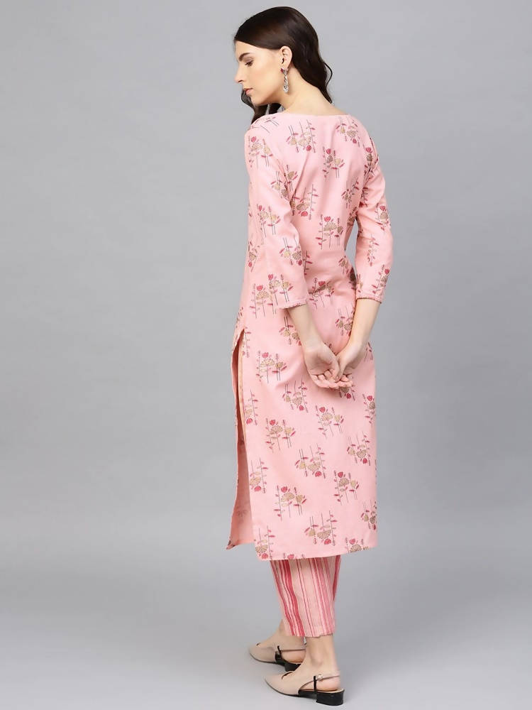 Yufta Pink and golden printed kurta with palazzo | Grab2Buy