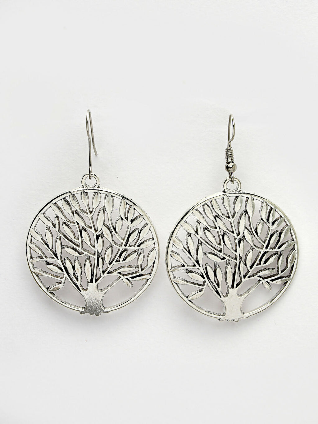 NVR Women's Silver-Toned Circular Shape German Silver Oxidised Drop Earrings | Grab2Buy