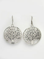NVR Women's Silver-Toned Circular Shape German Silver Oxidised Drop Earrings | Grab2Buy